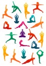 Detailed colorful silhouette yoga people illustration background. Fitness Concept.